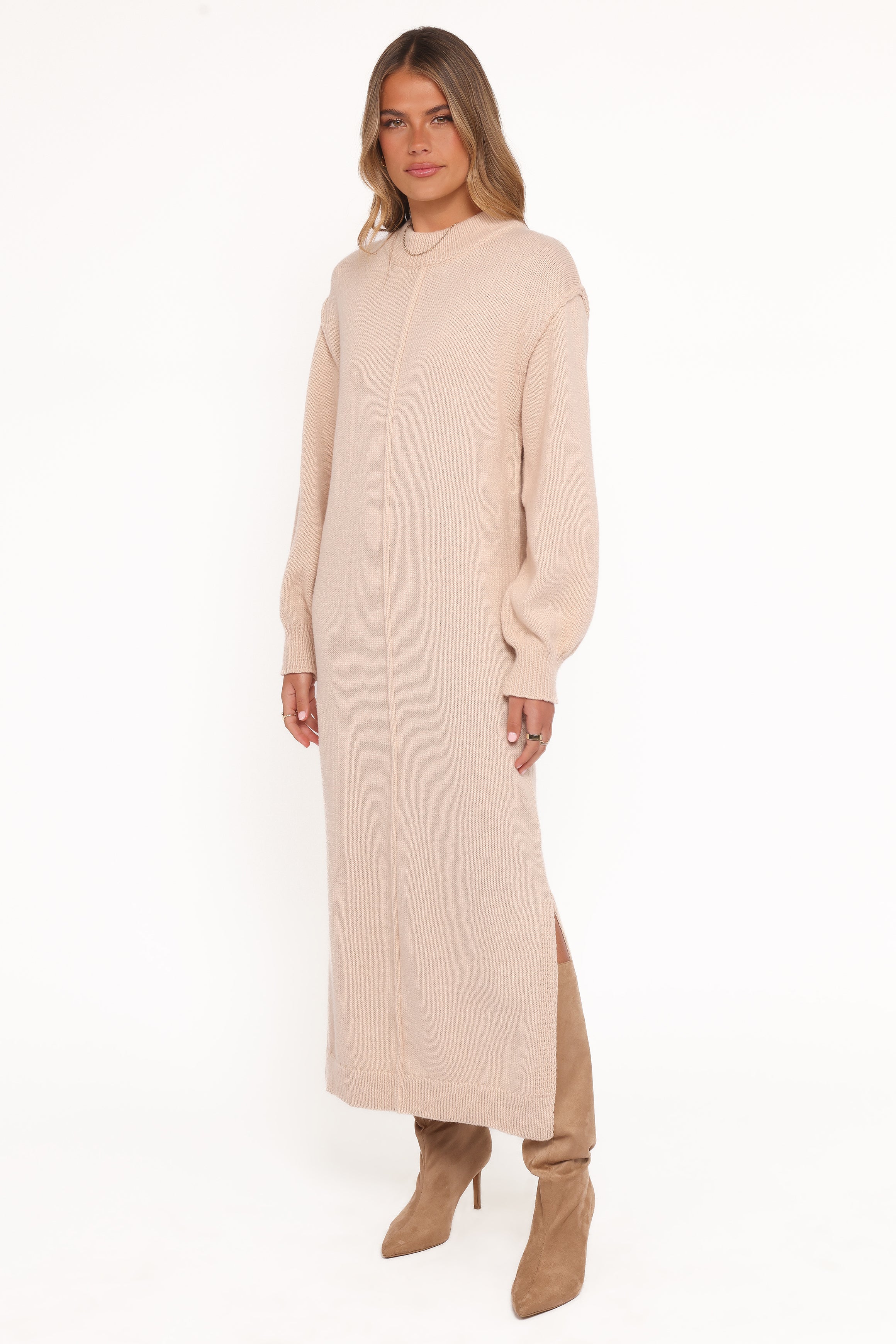 Petal and Pup USA DRESSES Odile Knit Midi Dress - Tan