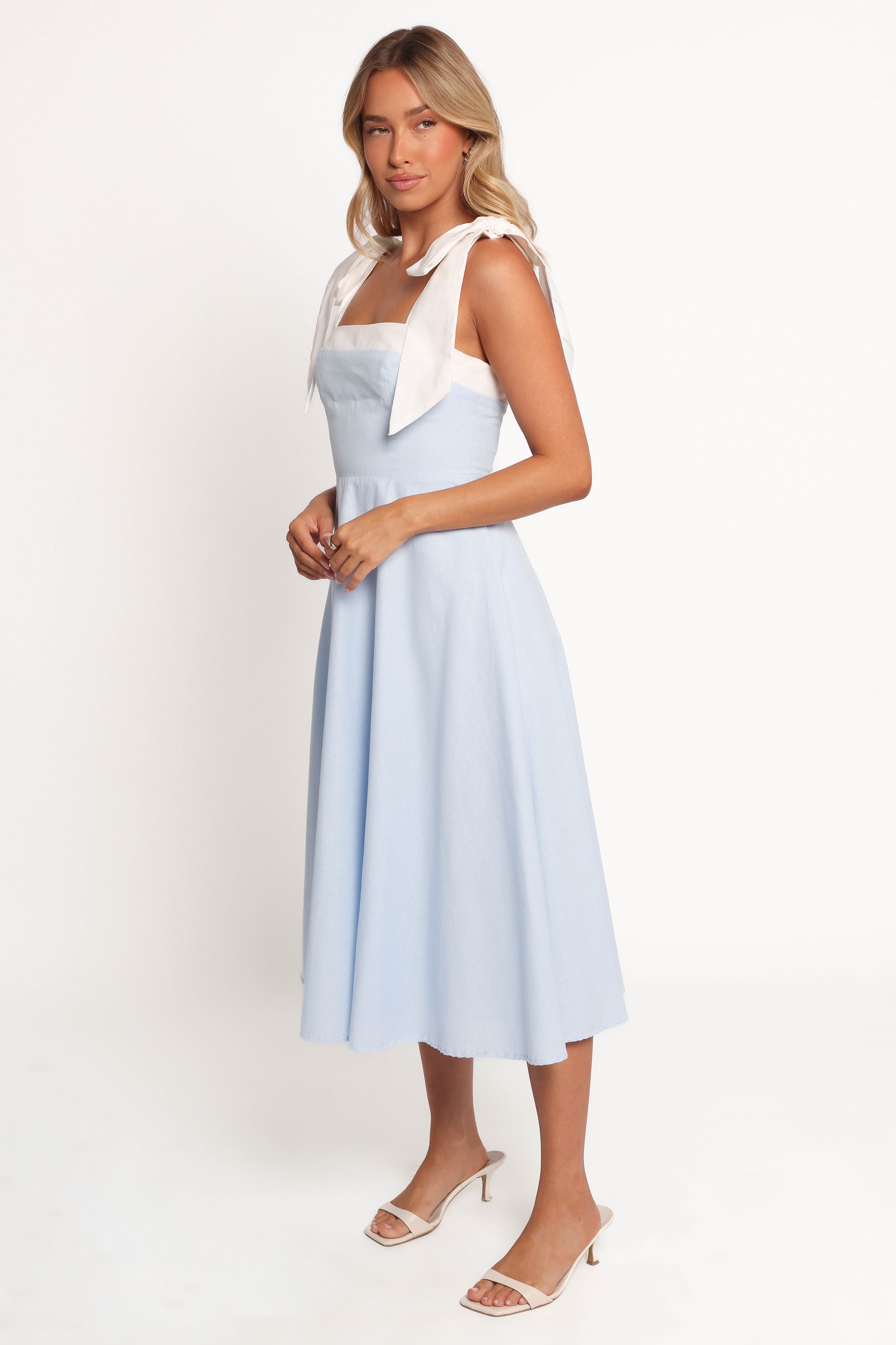 Petal and Pup USA DRESSES Olinda Midi Dress - Pale Blue/White