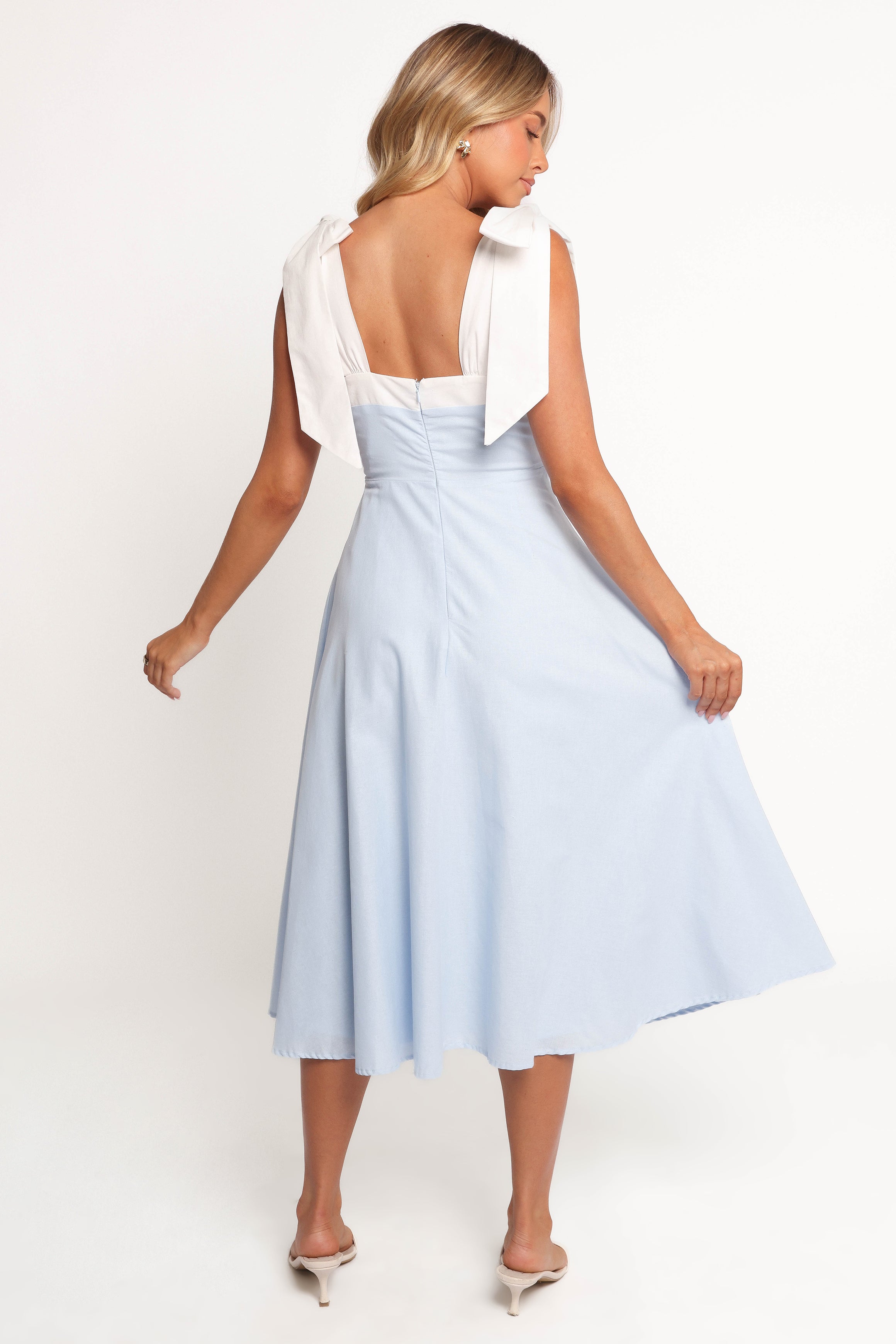Petal and Pup USA DRESSES Olinda Midi Dress - Pale Blue/White