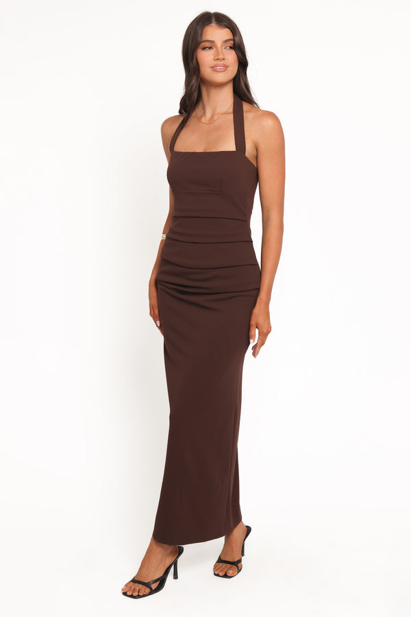 Petal and Pup USA DRESSES Ongelique Halterneck Maxi Dress - Brown