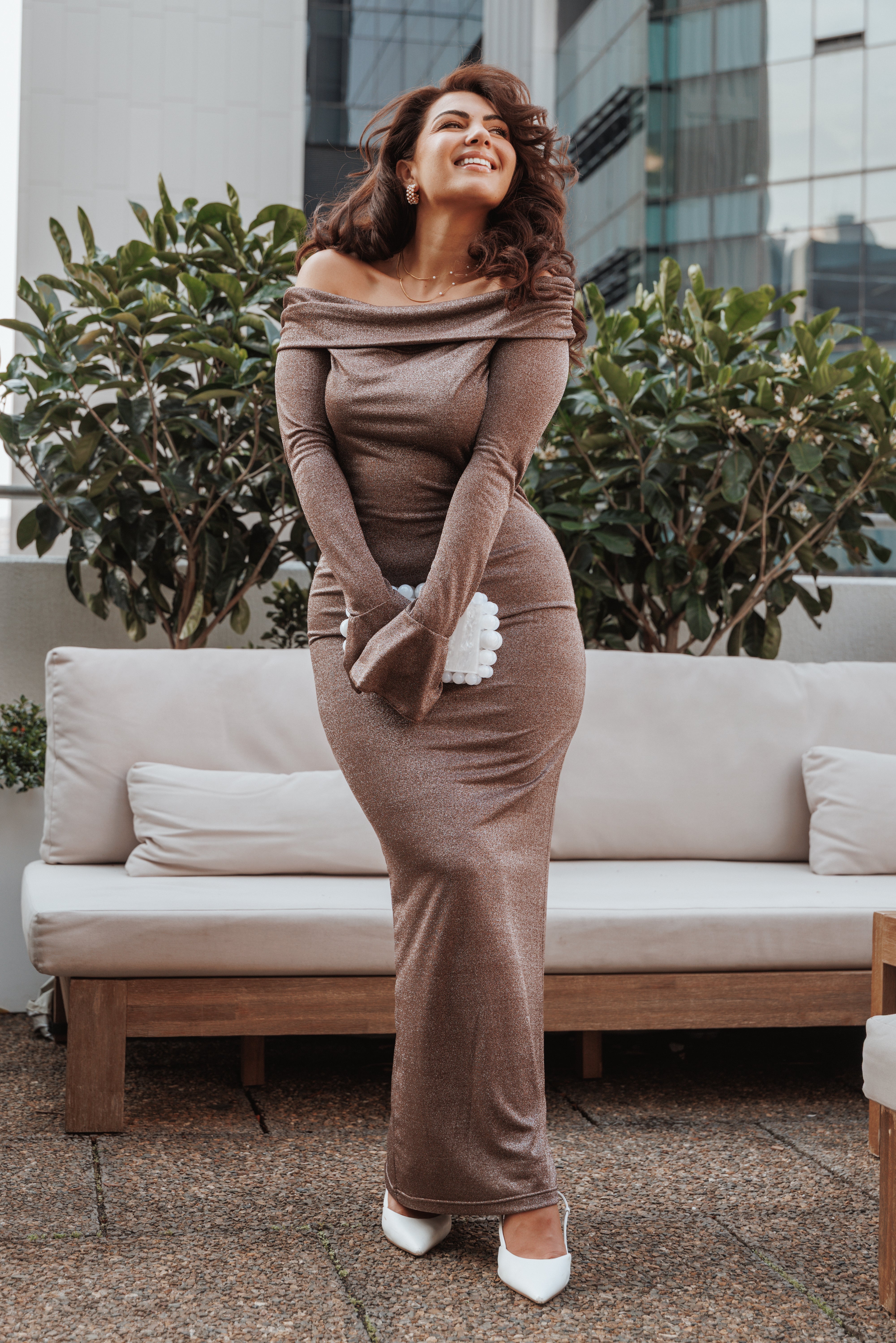 Petal and Pup USA DRESSES Oraton Off Shoulder Maxi Dress - Brown