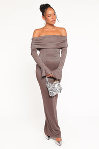 Petal and Pup USA DRESSES Oraton Off Shoulder Maxi Dress - Brown