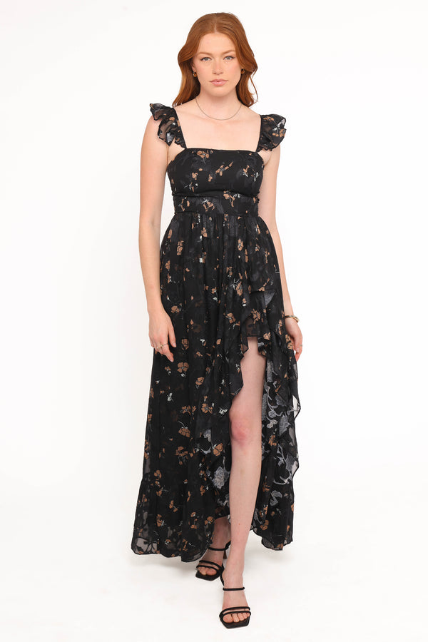 Petal and Pup USA DRESSES Orielle Maxi Dress - Black/Beige Floral