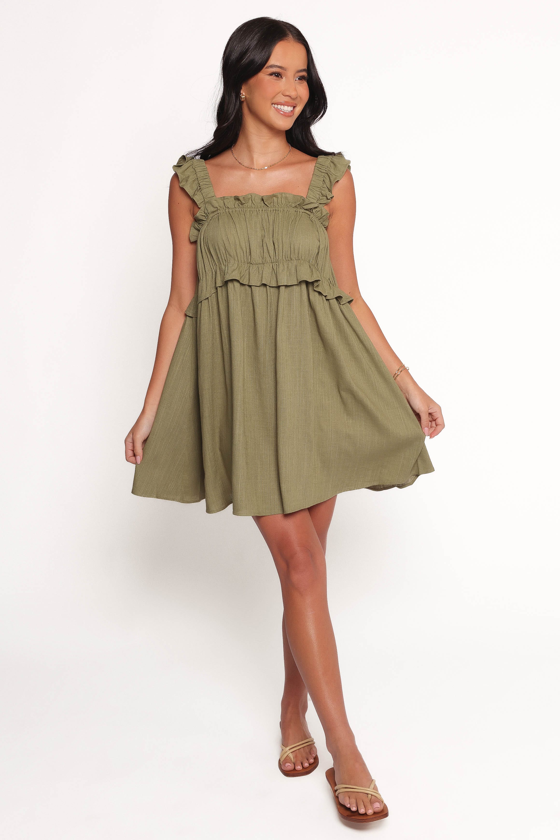 Petal and Pup USA DRESSES Orion Frill Strap Mini Dress - Olive