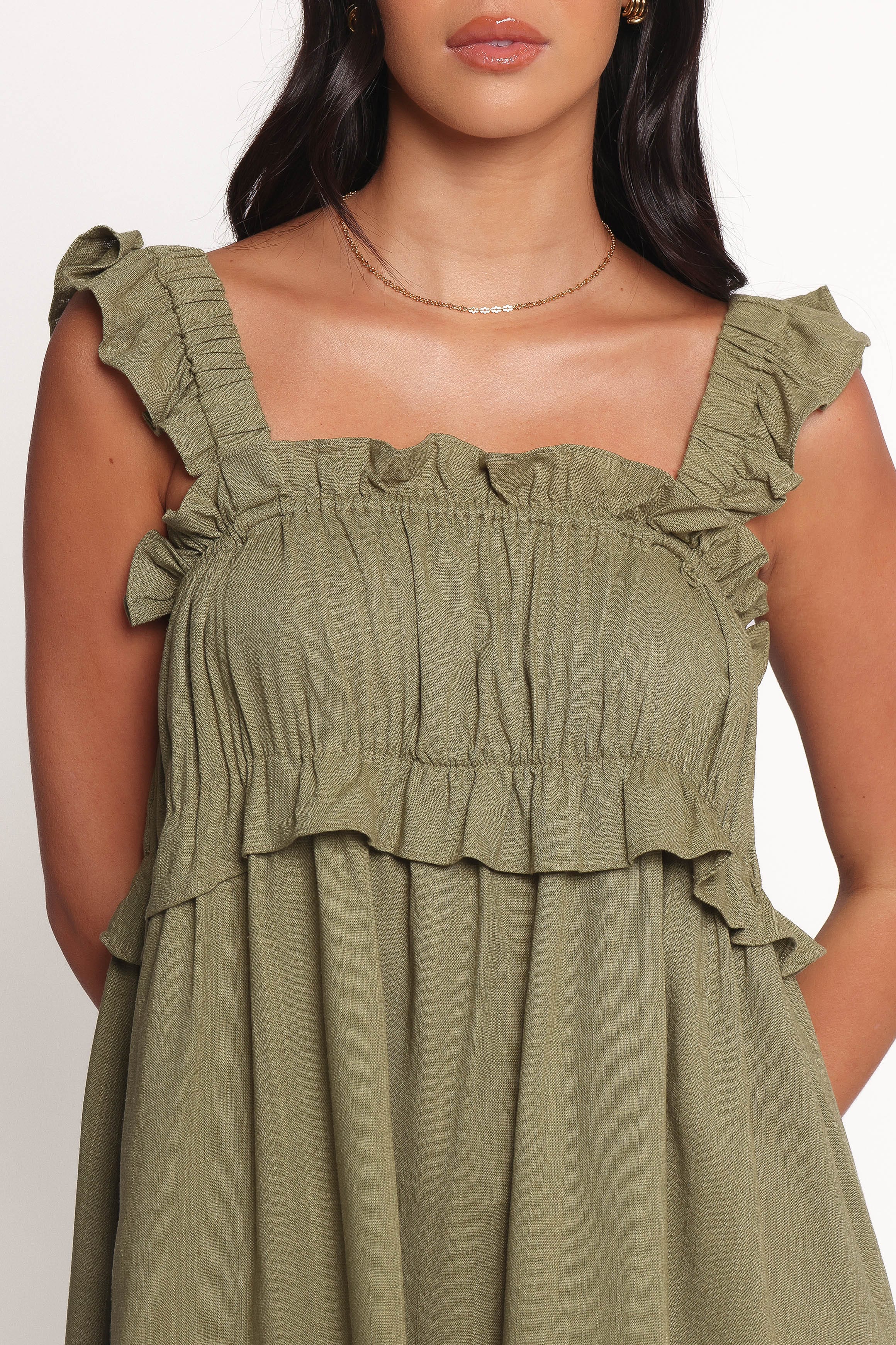 Petal and Pup USA DRESSES Orion Frill Strap Mini Dress - Olive