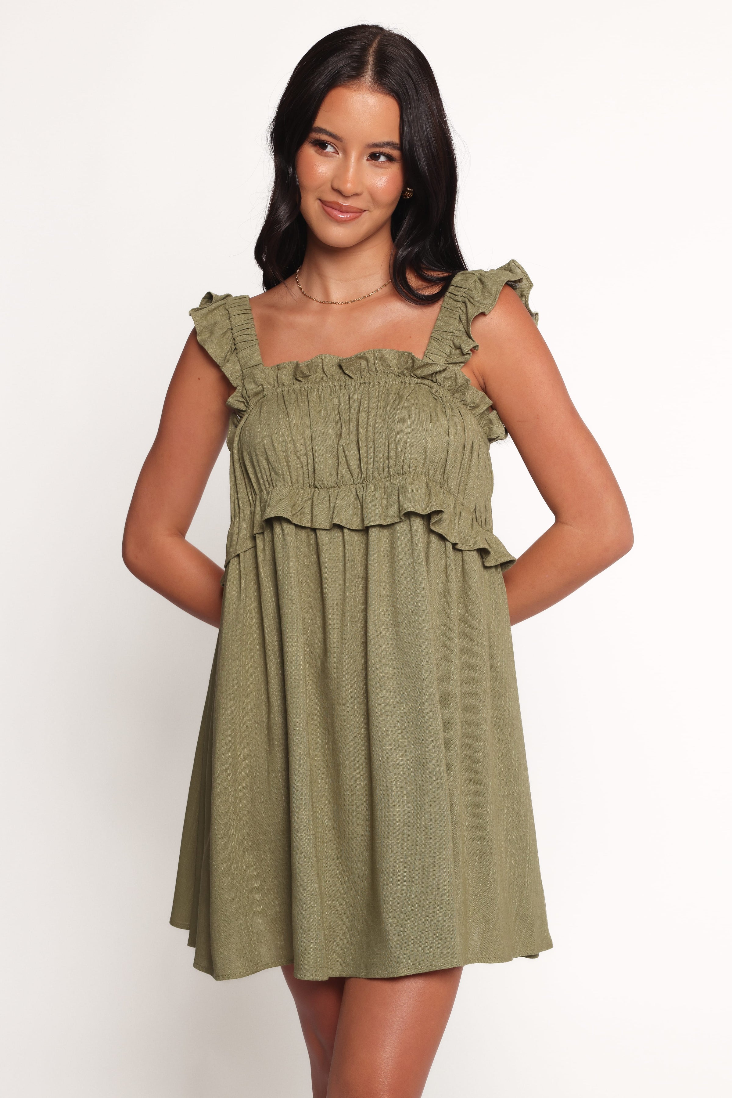 Petal and Pup USA DRESSES Orion Frill Strap Mini Dress - Olive