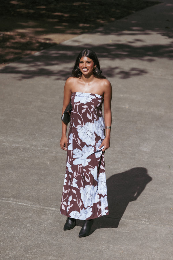 Petal and Pup USA DRESSES Ottavia Strapless Maxi Dress - Blue Poppies