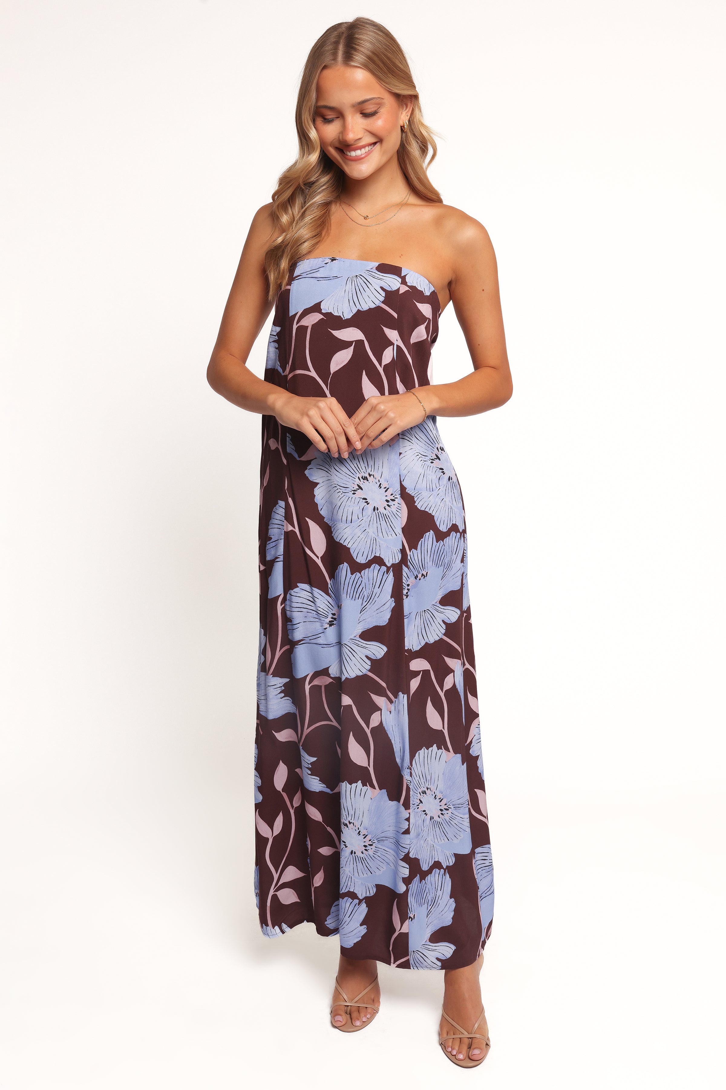 Petal and Pup USA DRESSES Ottavia Strapless Maxi Dress - Blue Poppies