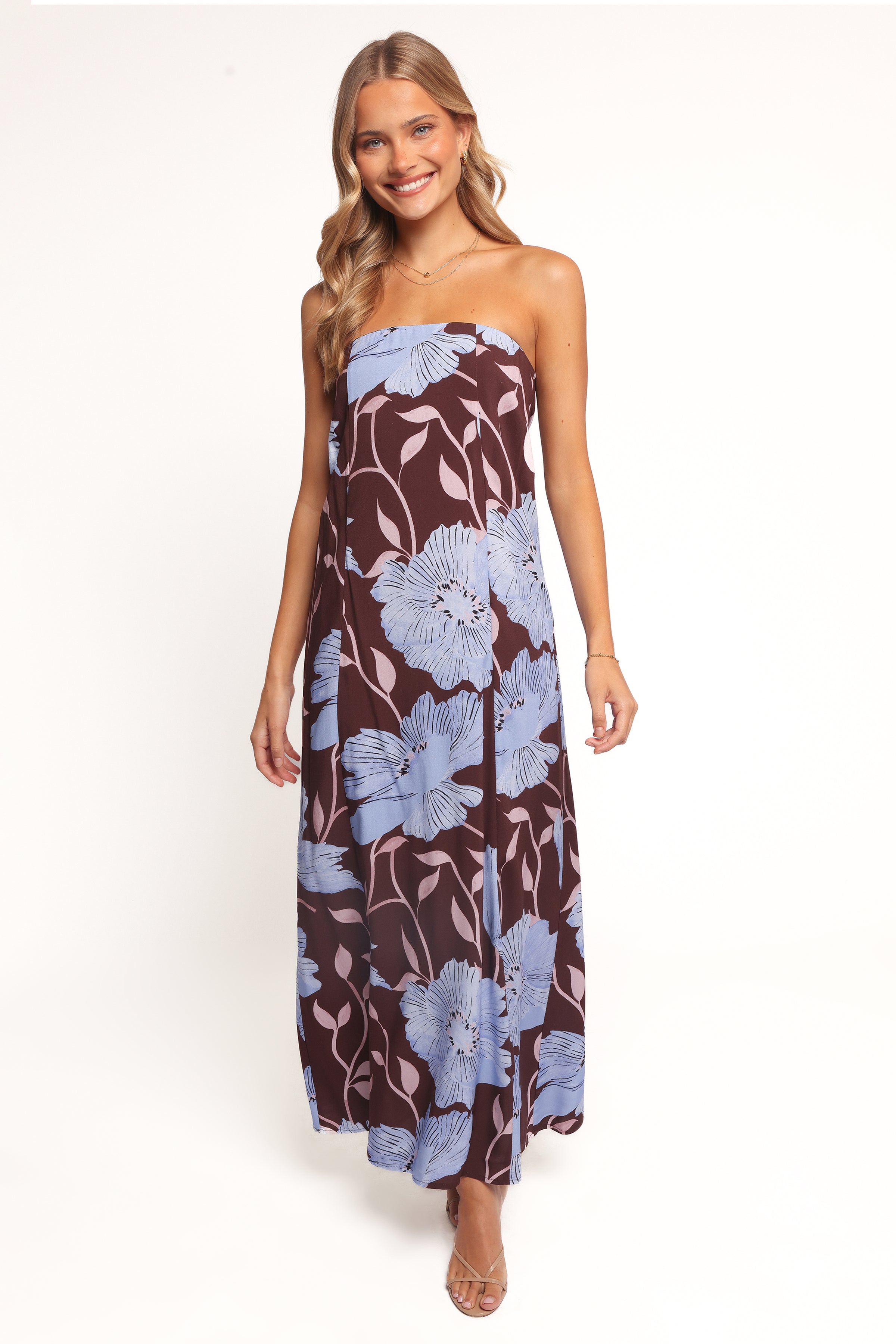 Petal and Pup USA DRESSES Ottavia Strapless Maxi Dress - Blue Poppies