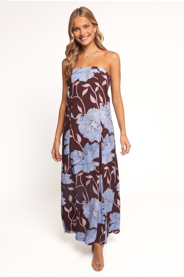 Petal and Pup USA DRESSES Ottavia Strapless Maxi Dress - Blue Poppies