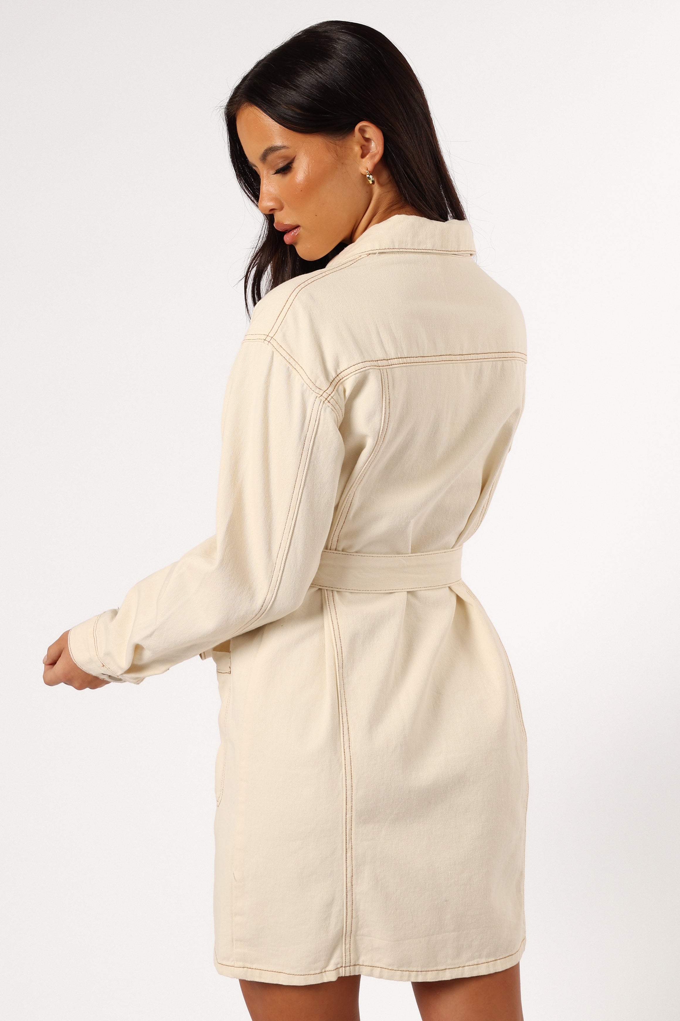 Petal and Pup USA DRESSES Otto Long Sleeve Mini Denim Dress - Sand