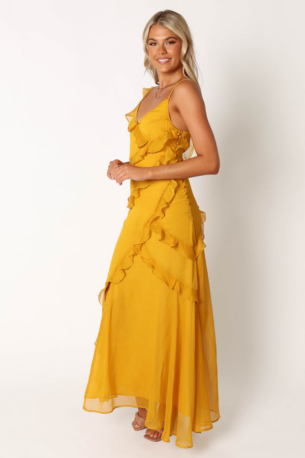 Petal and Pup USA DRESSES Palmer Ruffle Midi Dress - Marigold