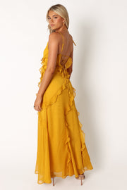 Petal and Pup USA DRESSES Palmer Ruffle Midi Dress - Marigold