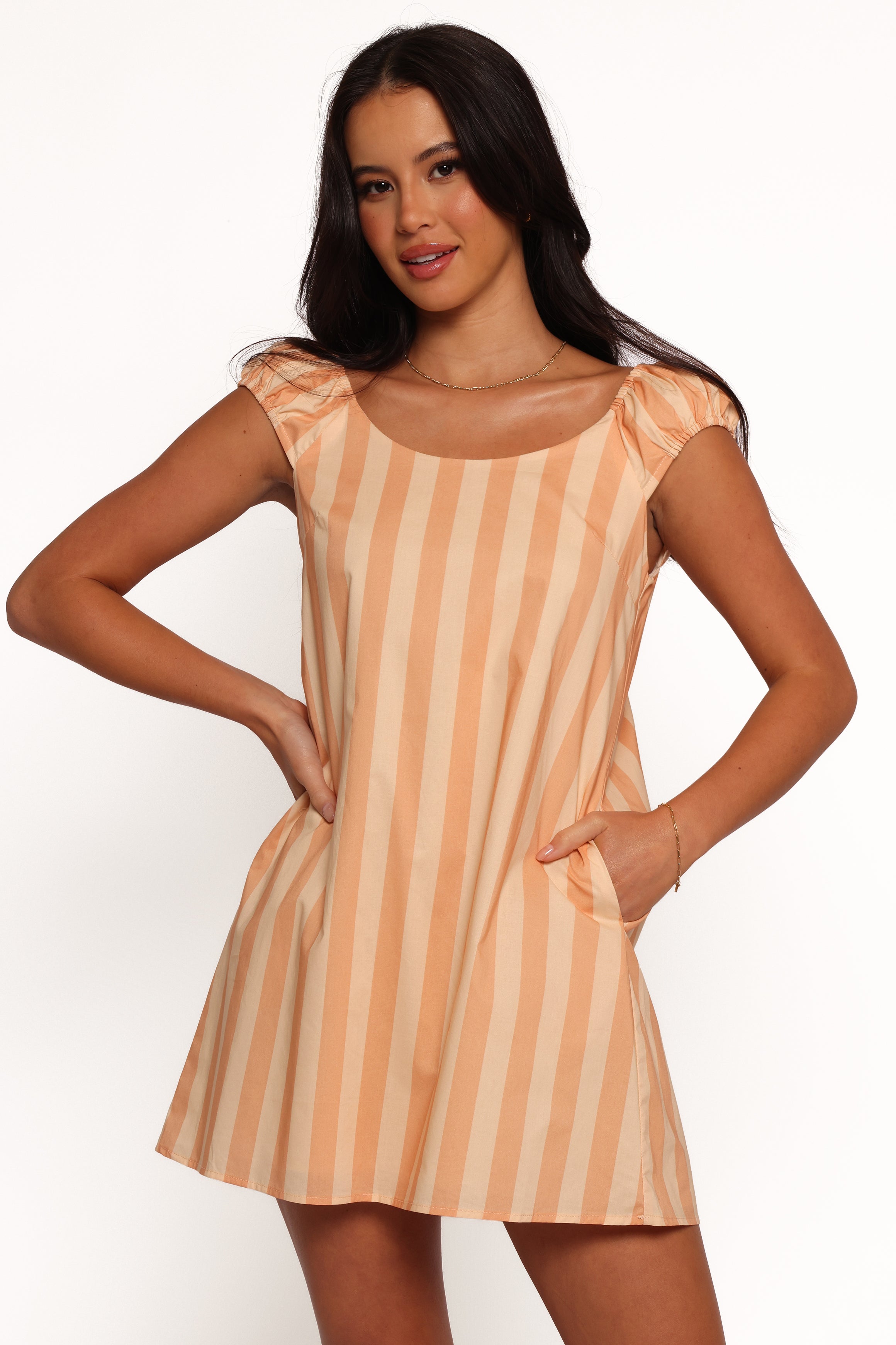 Petal and Pup USA DRESSES Pammy Mini Dress - Terracotta Stripe