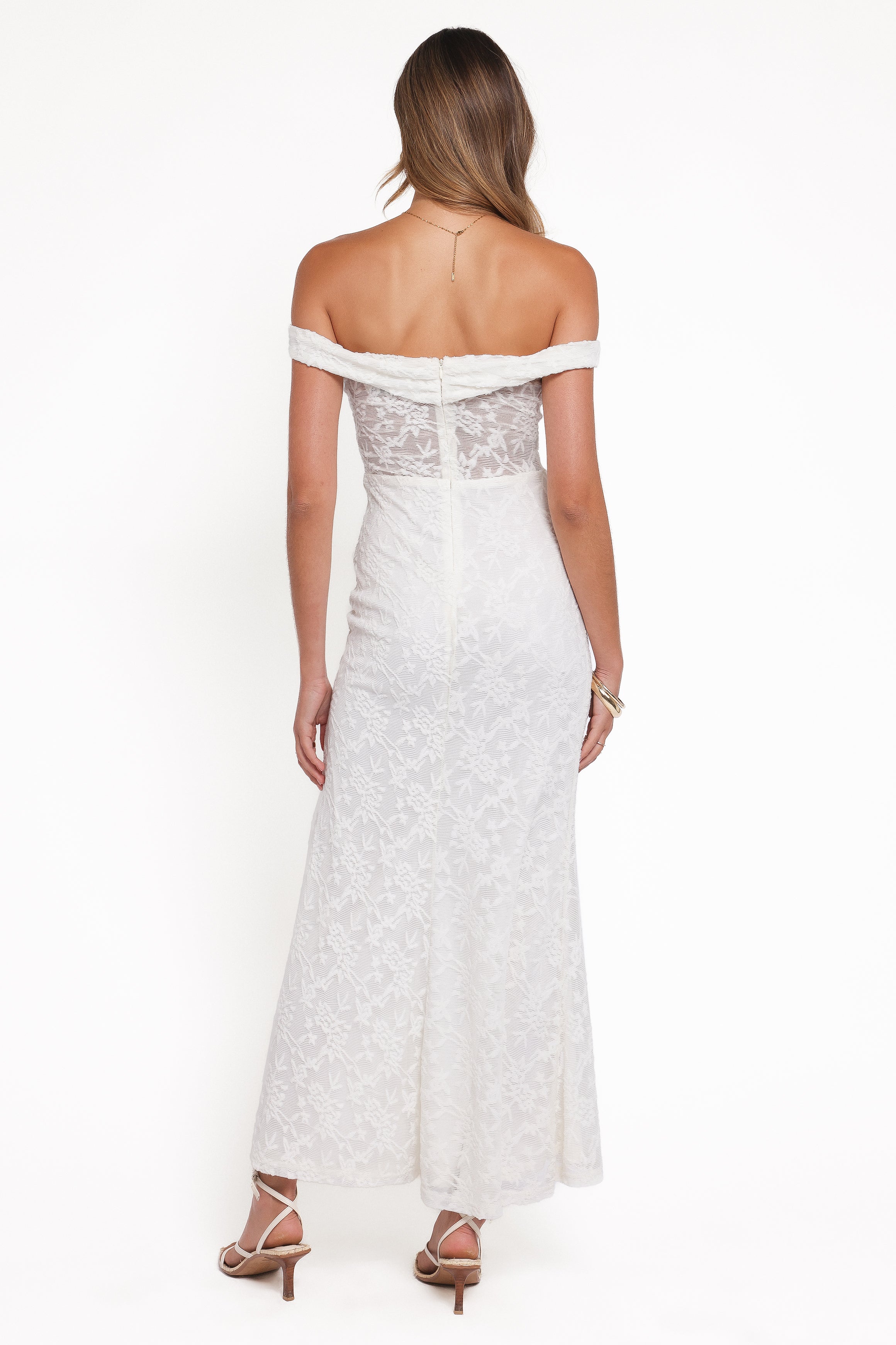 Petal and Pup USA DRESSES Pascha Off Shoulder Lace Maxi Dress - White