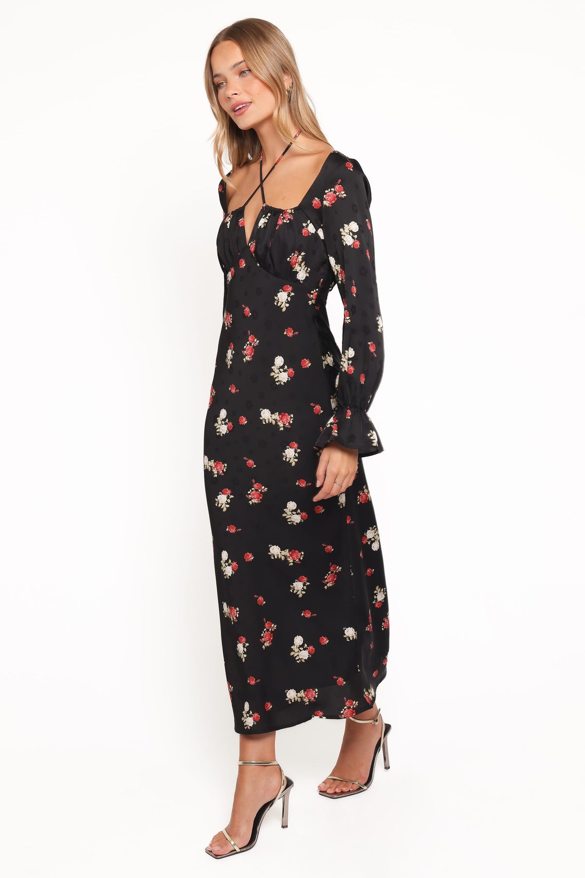 black floral maxi dress long sleeve Petal and Pup Women's Evian Long Sleeve Maxi Dress