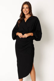 Petal and Pup USA DRESSES Paxton Long Sleeve Midi Dress - Black