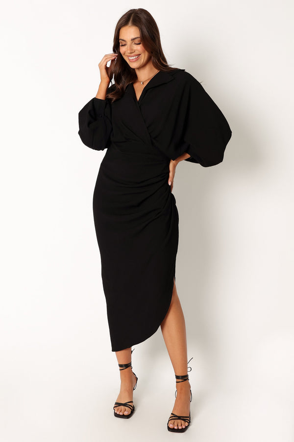 Petal and Pup USA DRESSES Paxton Long Sleeve Midi Dress - Black