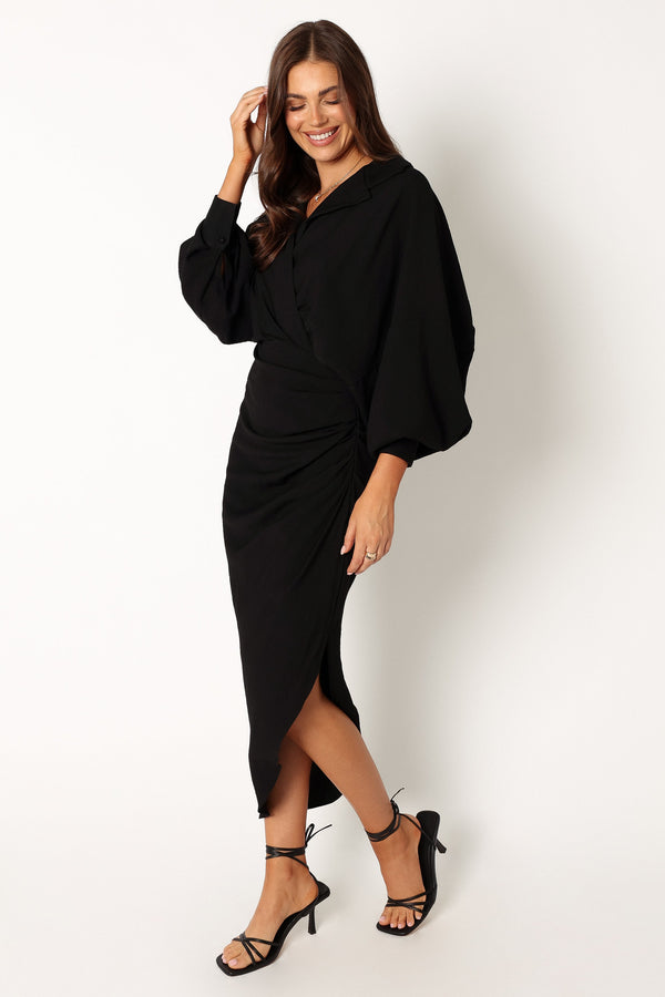 Petal and Pup USA DRESSES Paxton Long Sleeve Midi Dress - Black