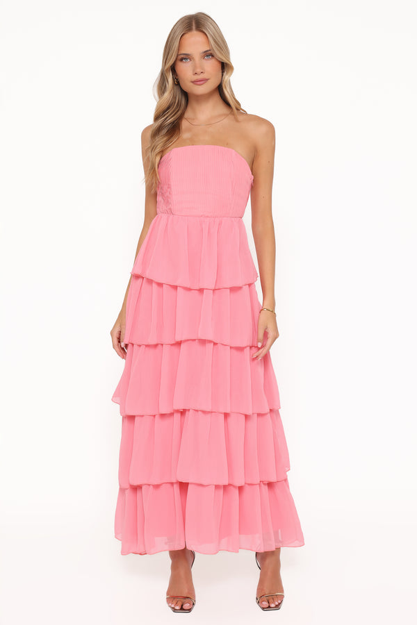 Petal and Pup USA DRESSES Peachester Strapless Maxi Dress - Coral