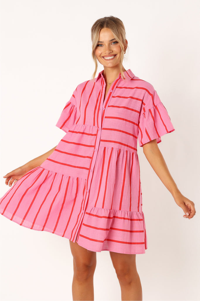 Lucky Brand Striped Linen Cutout Babydoll Dress Dawn Pink Plaid LG (US  10-12) at  Women's Clothing store