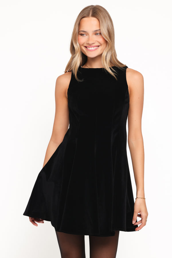 Petal and Pup USA DRESSES Pearla Mini Dress - Black Velvet