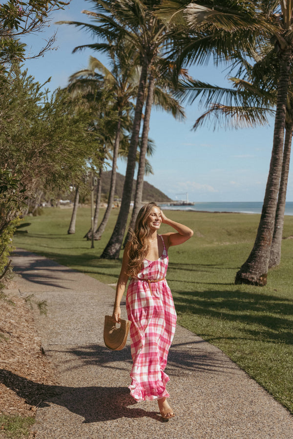 Petal and Pup USA DRESSES Perle Maxi Dress - Pink Check (Hold for Rack)