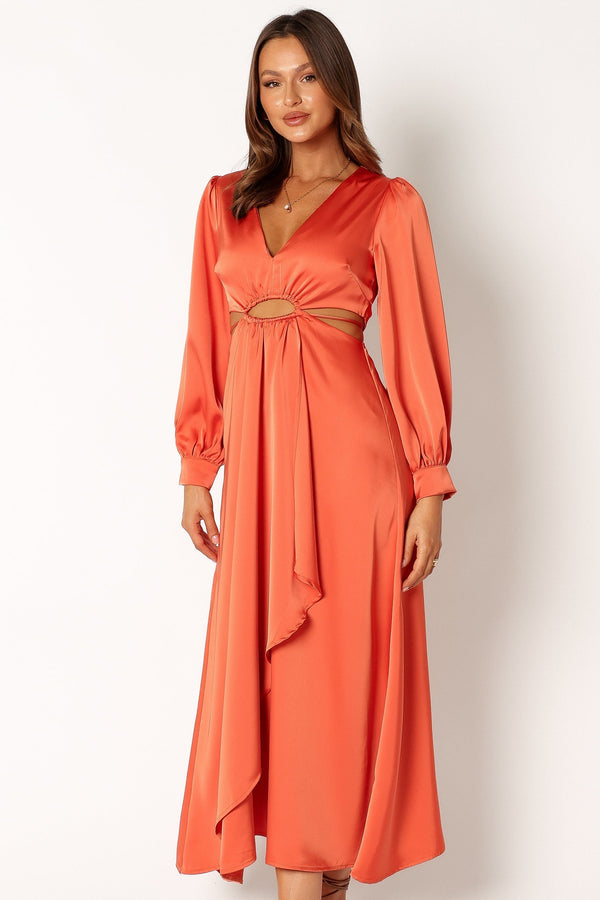 Petal and Pup USA DRESSES Peyton Long Sleeve Midi Dress - Orange