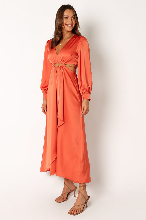 Petal and Pup USA DRESSES Peyton Long Sleeve Midi Dress - Orange