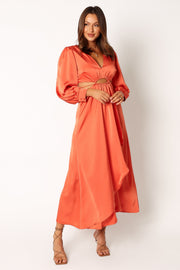Petal and Pup USA DRESSES Peyton Long Sleeve Midi Dress - Orange