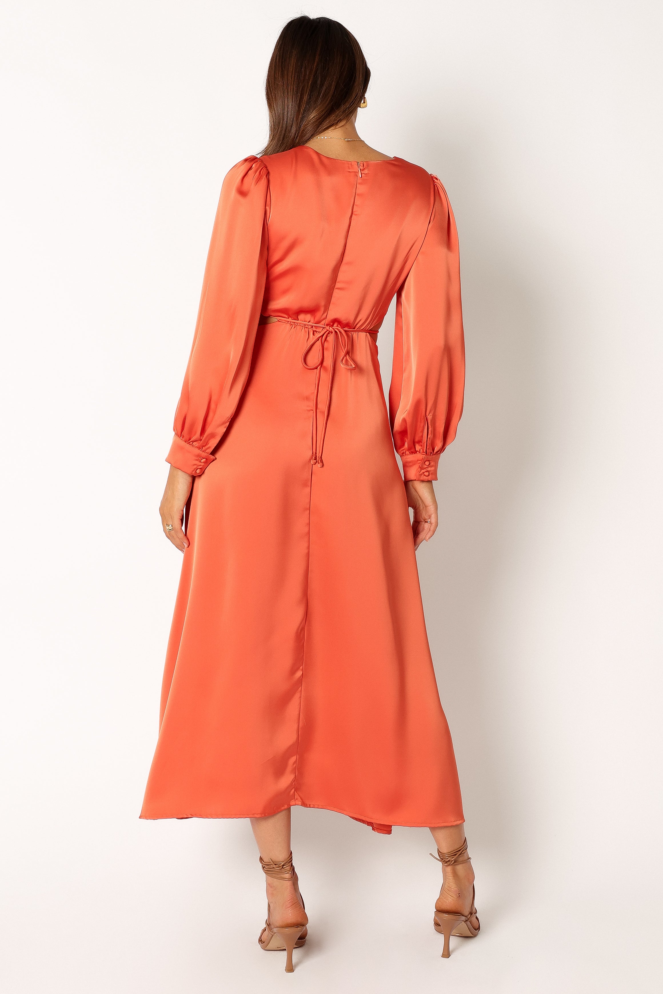 PUP78 Peyton Long Sleeve Midi Dress Orange S Petal Pup