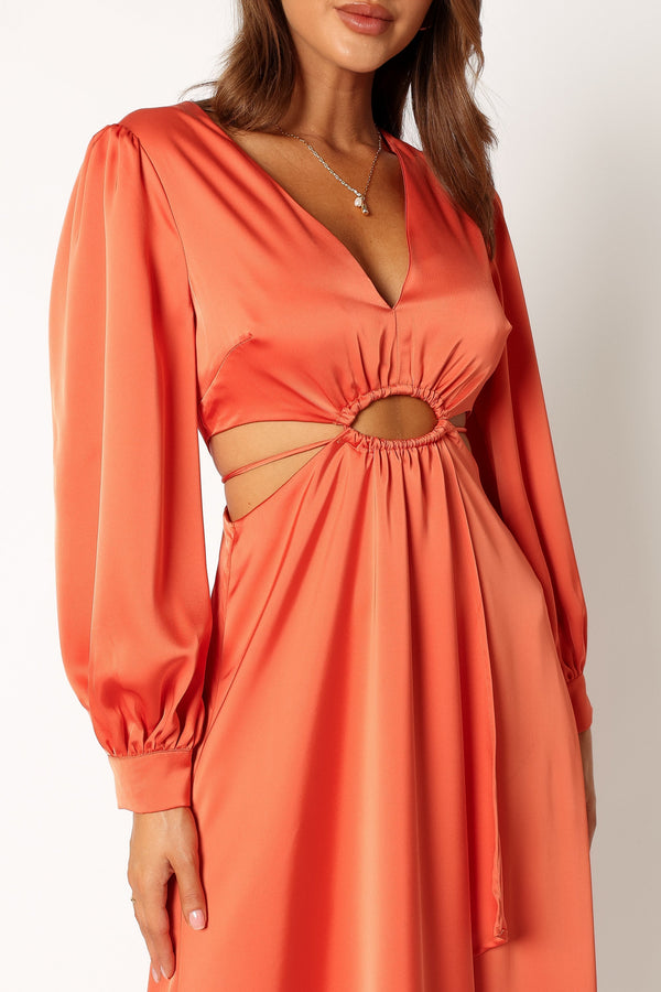 Petal and Pup USA DRESSES Peyton Long Sleeve Midi Dress - Orange