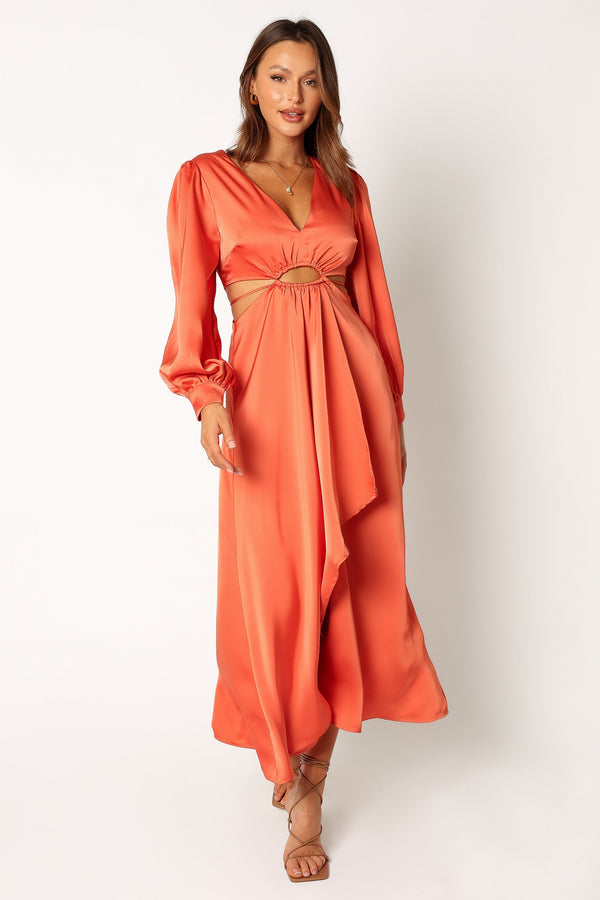 Petal and Pup USA DRESSES Peyton Long Sleeve Midi Dress - Orange