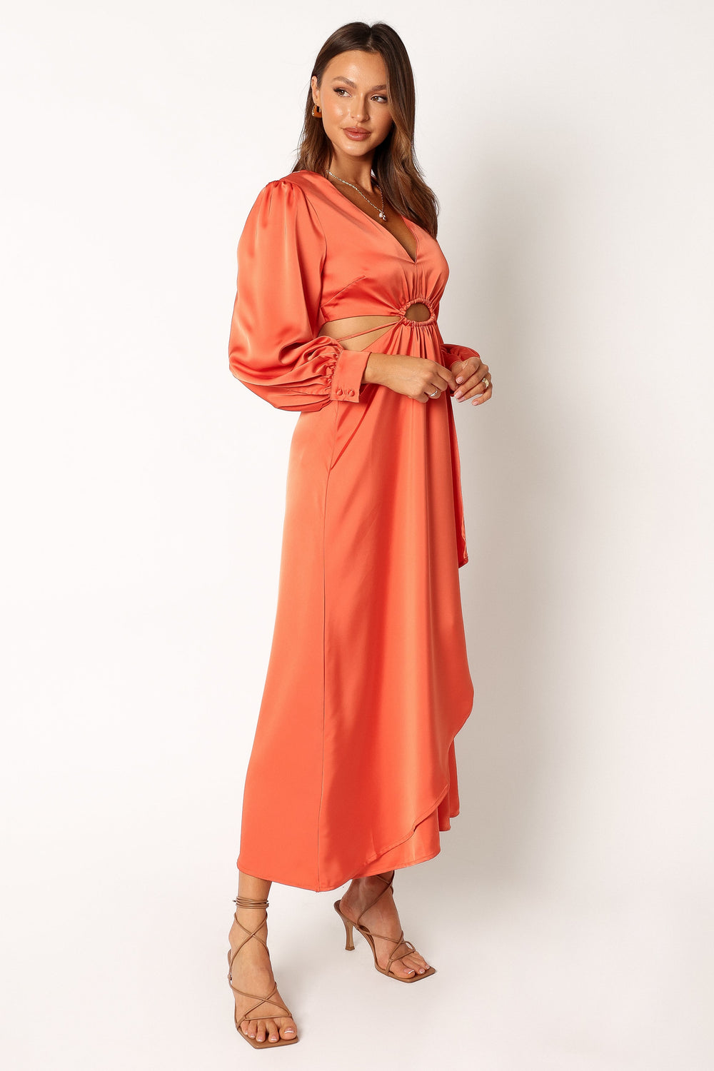 Petal and Pup USA DRESSES Peyton Long Sleeve Midi Dress - Orange