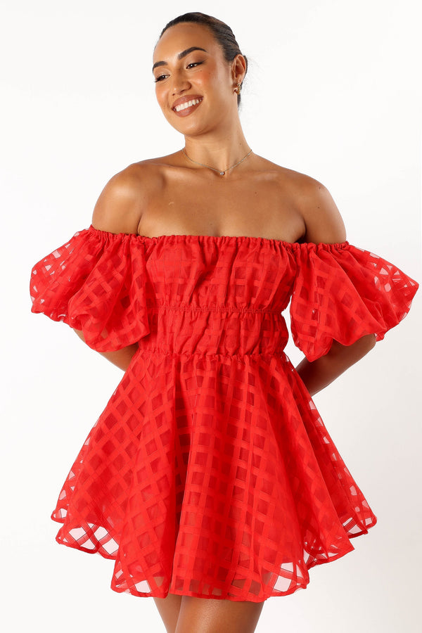 Petal and Pup USA DRESSES Philia Off Shoulder Mini Dress - Red