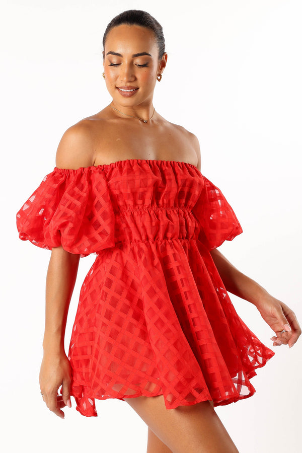 Petal and Pup USA DRESSES Philia Off Shoulder Mini Dress - Red