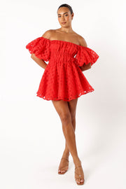 Petal and Pup USA DRESSES Philia Off Shoulder Mini Dress - Red