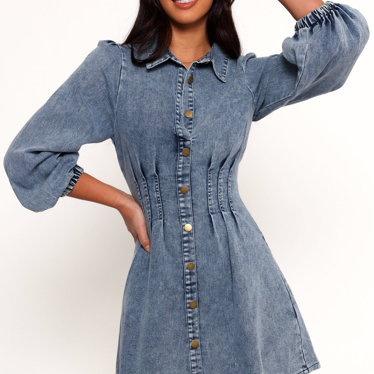 chinese dress ladies Phoenix Long Sleeve Mini Dress - Denim