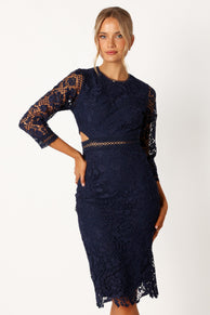Petal and Pup USA DRESSES Pia Long Sleeve Midi Dress - Navy