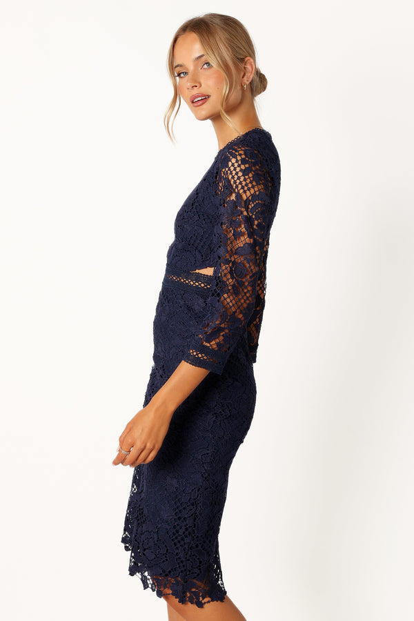 Petal and Pup USA DRESSES Pia Long Sleeve Midi Dress - Navy