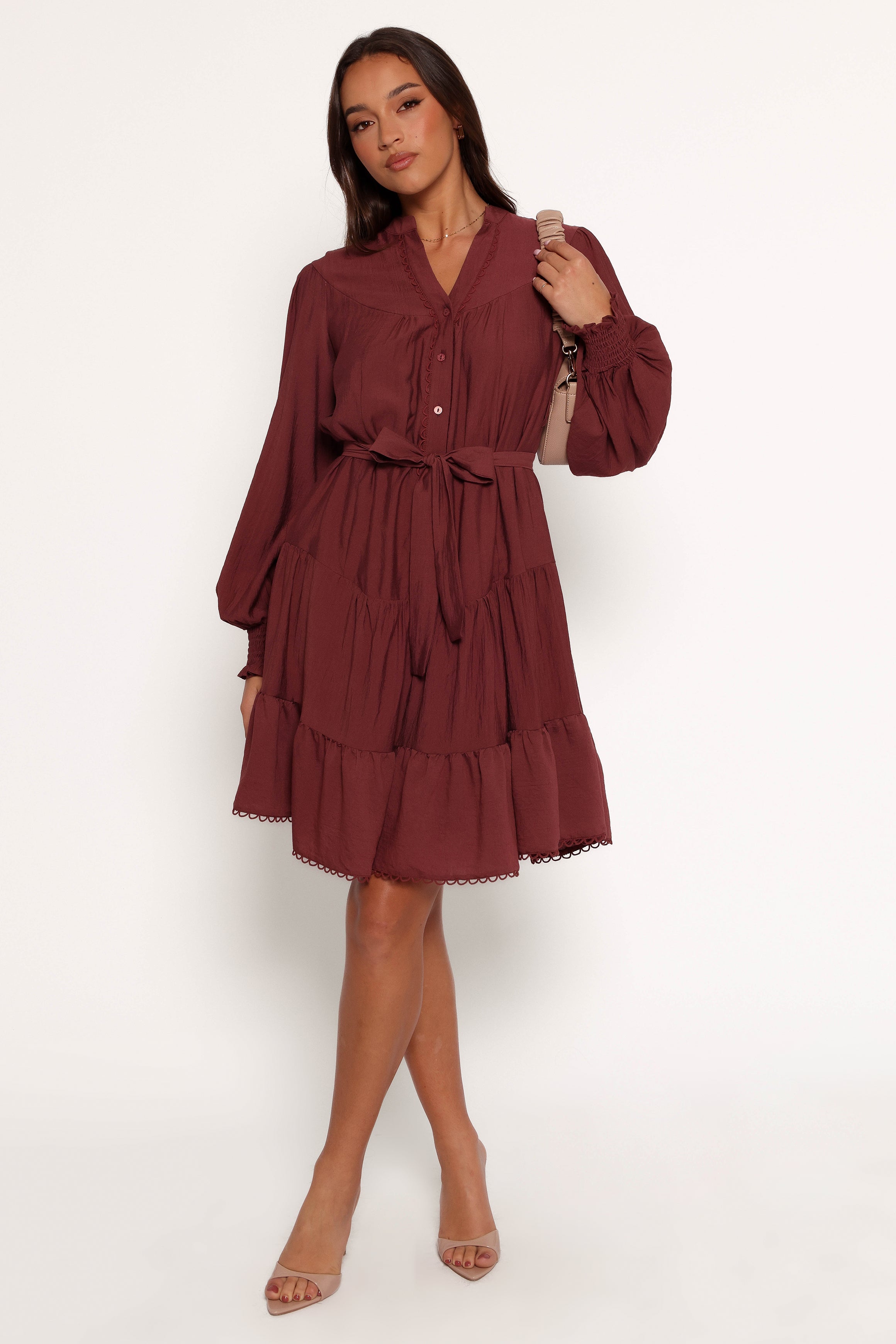 Petal and Pup USA DRESSES Pierce Long Sleeve Mini Dress - Dark Wine