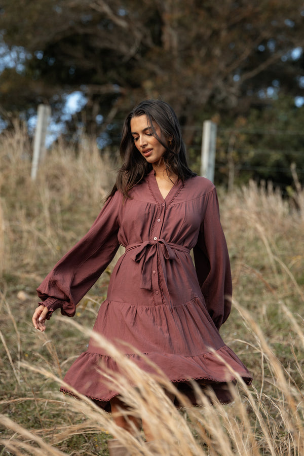 Petal and Pup USA DRESSES Pierce Long Sleeve Mini Dress - Dark Wine