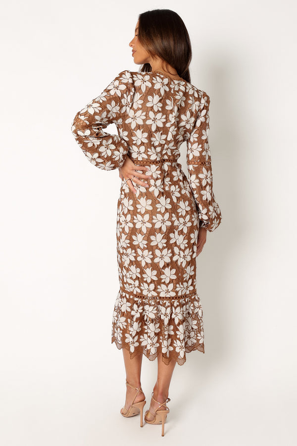 Petal and Pup USA DRESSES Pierre Long Sleeve Lace Maxi Dress - Mocha