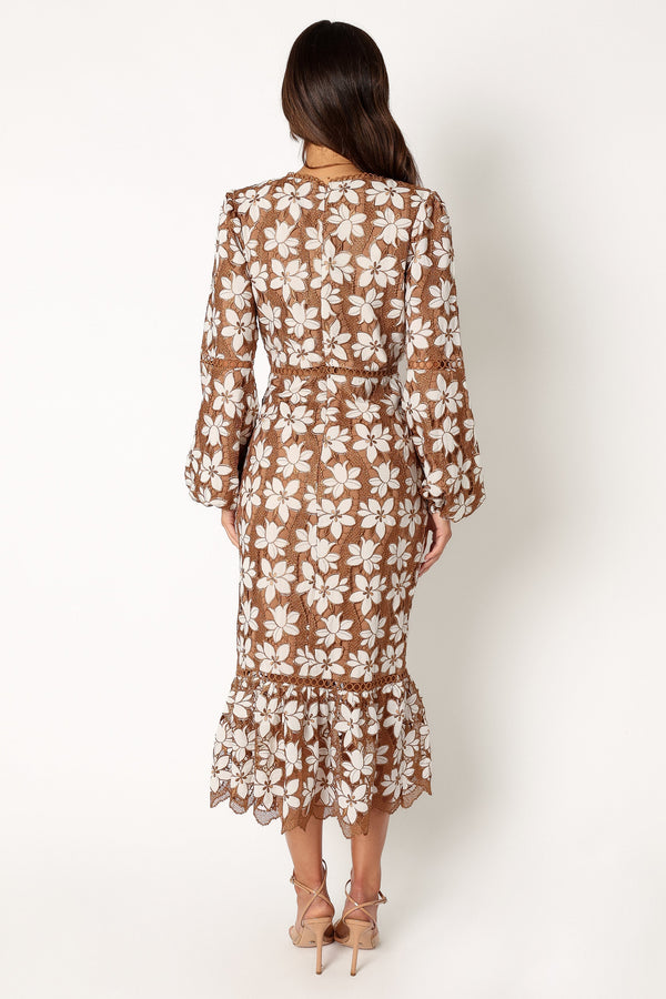 Petal and Pup USA DRESSES Pierre Long Sleeve Lace Maxi Dress - Mocha