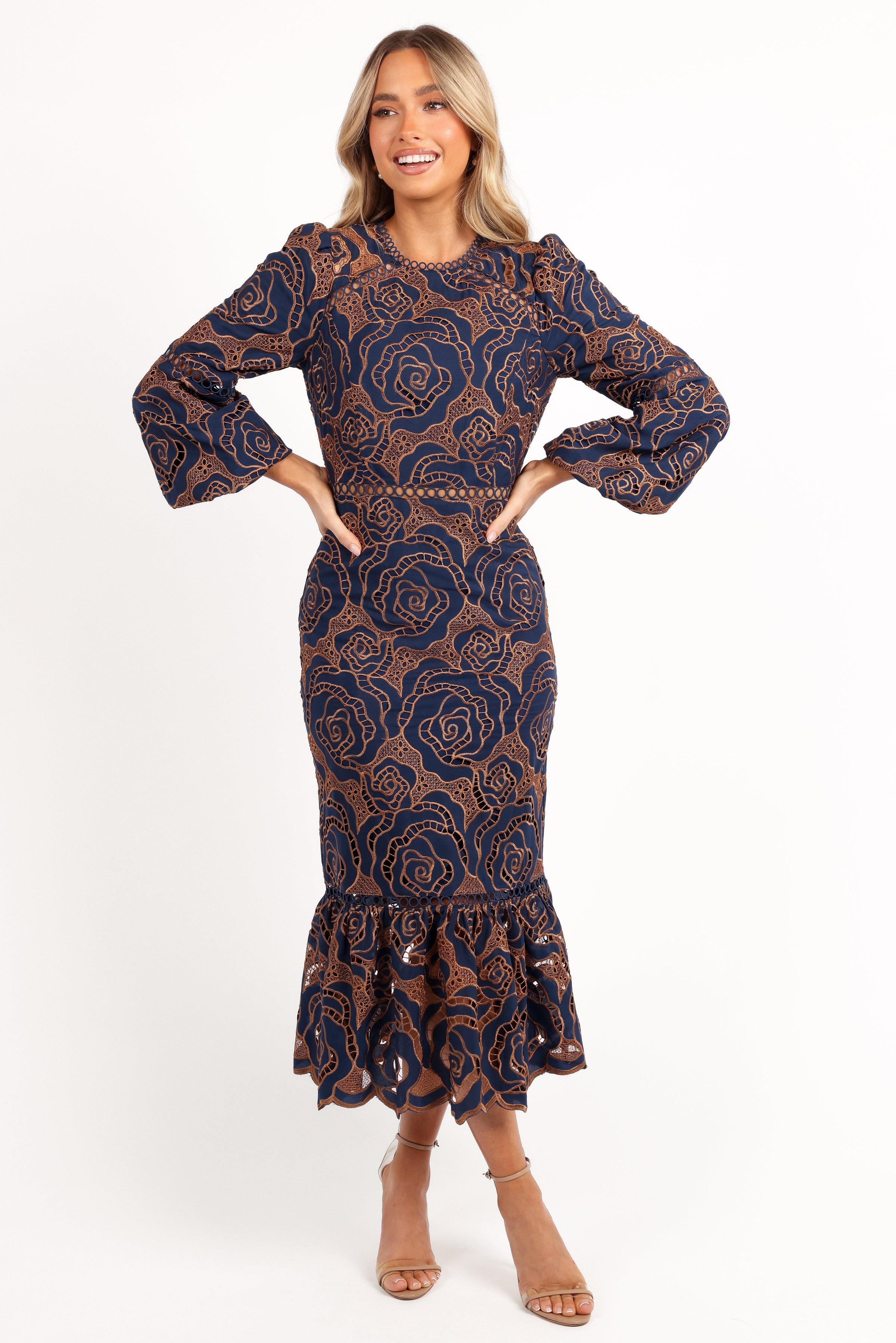 Petal and Pup USA DRESSES Pierre Long Sleeve Lace Maxi Dress - Navy