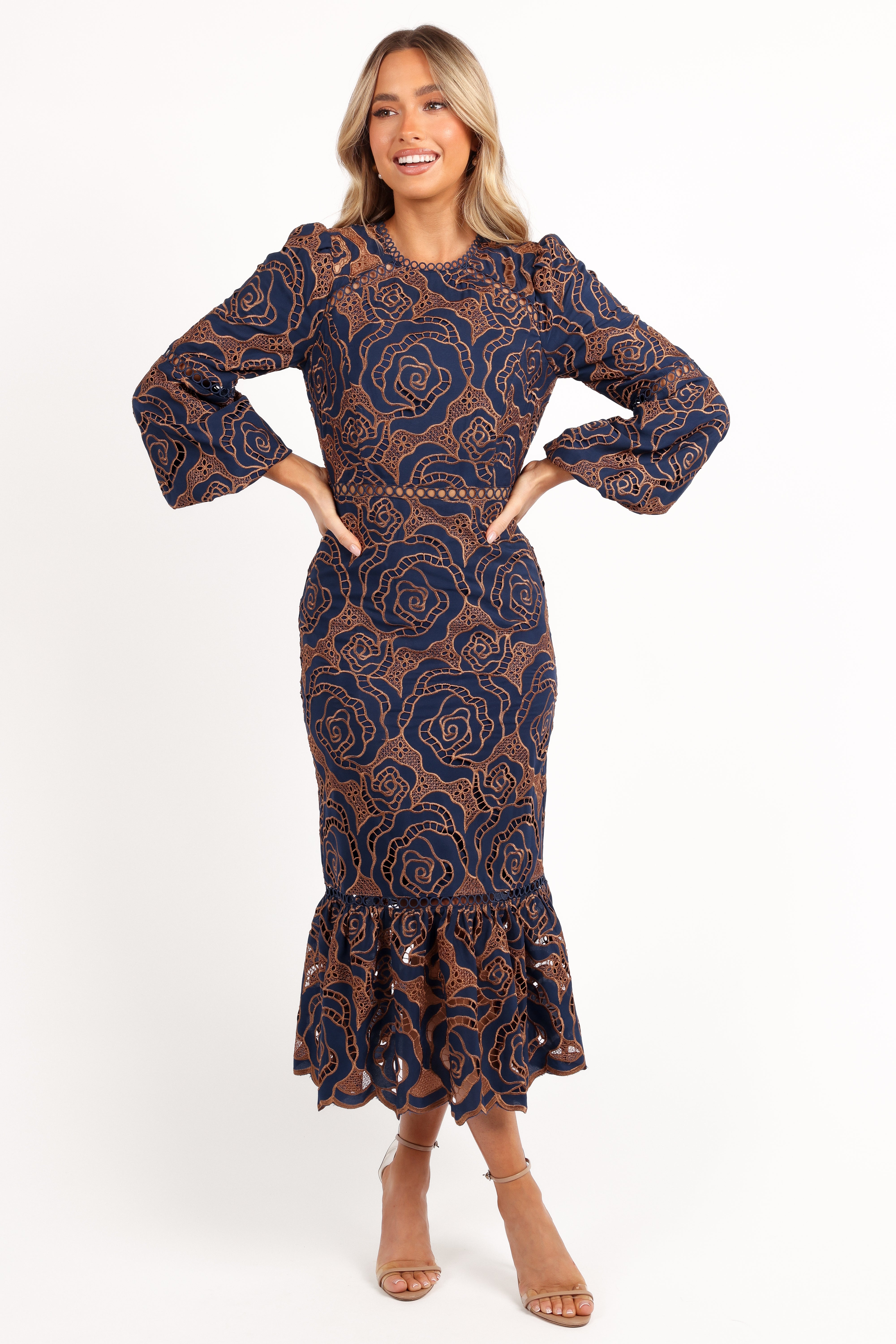 Petal and Pup USA DRESSES Pierre Long Sleeve Lace Maxi Dress - Navy