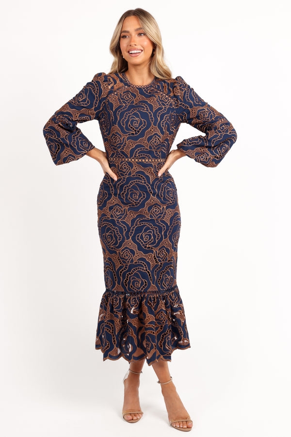 Petal and Pup USA DRESSES Pierre Long Sleeve Lace Maxi Dress - Navy