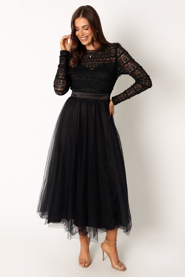 Petal and Pup USA DRESSES Pilla Long Sleeve Midi Dress - Black