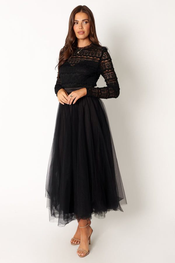 Petal and Pup USA DRESSES Pilla Long Sleeve Midi Dress - Black