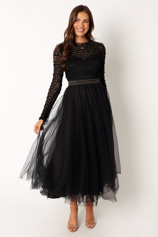 Petal and Pup USA DRESSES Pilla Long Sleeve Midi Dress - Black